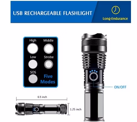 Super Bright Powerful Tactical Zoomable 5 Modes Waterproof LED Flashlights